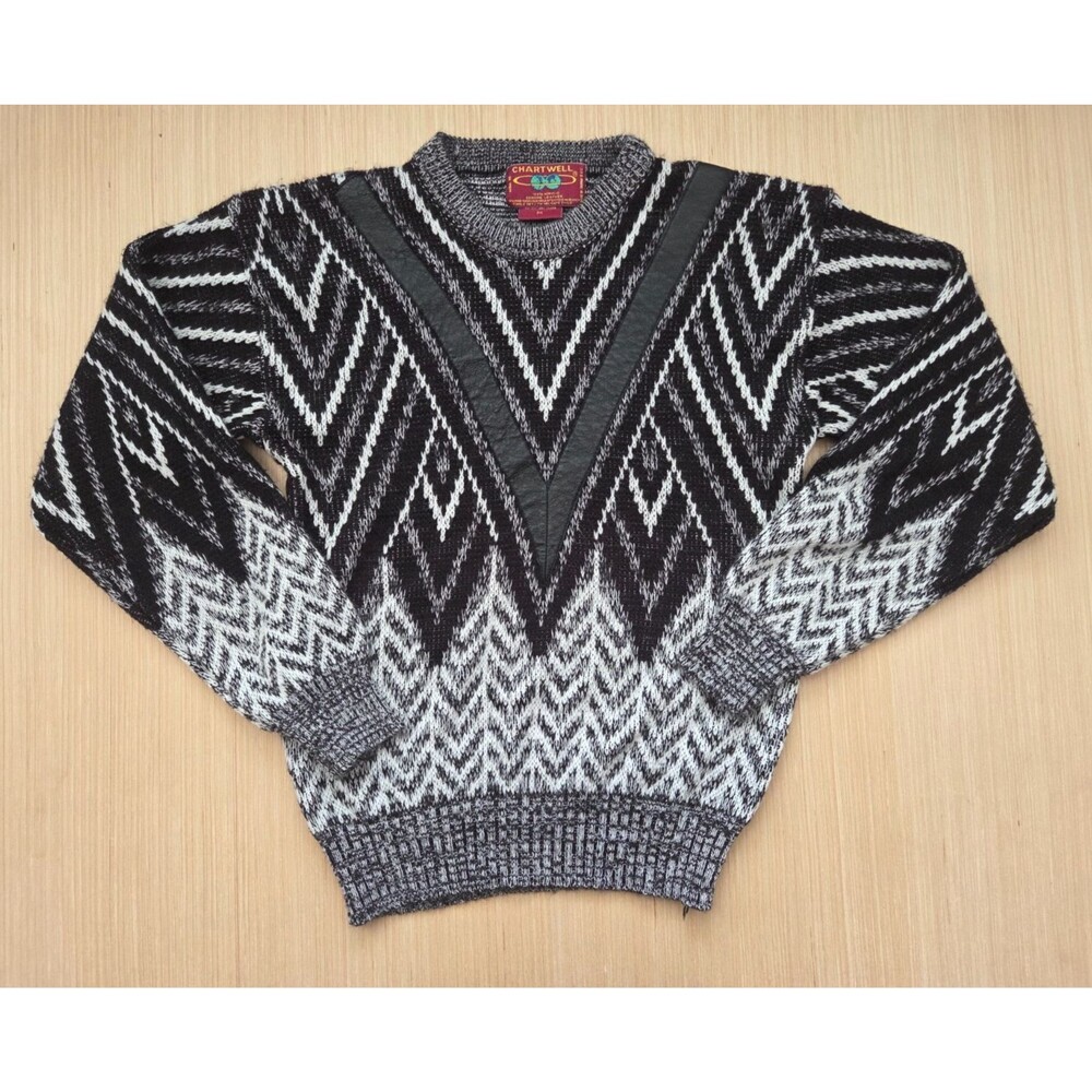 Vtg Chartwell Sweater Men's Medium Pullover Cosby Geometric 90s Eclectic Grunge